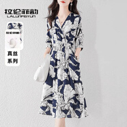 拉倫菲韻意式高端品牌 真絲連衣裙女2025夏季新款氣質(zhì)顯瘦桑蠶絲印花長裙 藏青底花 3XL 【130-140斤】