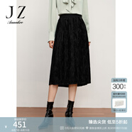 玖姿·安娜蔻優(yōu)雅商務(wù)百搭通勤絲絨壓褶松緊半身裙長裙女冬款 素黑 XS