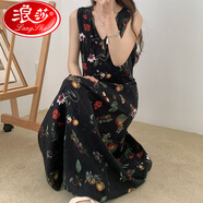 浪莎（LangSha）無袖睡裙女夏季棉綢睡衣薄款高級感碎花連衣裙人造棉可外穿度假裙 花果山 HX2525 均碼 裙長120