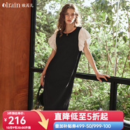 Olrain歐芮兒法式黑白色連衣裙女夏季女裝氣質(zhì)撞色拼接長(zhǎng)裙裙子 黑白色 S