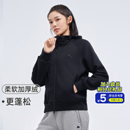拓路者（Pioneer Camp）加絨短款衛(wèi)衣女連帽拉鏈開衫外套2024秋冬新款休閑保暖運動服上衣 黑色 M