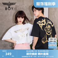 BOY LONDON【范丞丞同款】夏季短袖情侶小熊涂鴉滿印潮牌T恤N01019 黑色 XL 此款偏大，建議拍小一碼