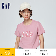 Gap女裝春季LOGO簡(jiǎn)約圓領(lǐng)撞色印花純棉短袖T恤402168上衣 粉紅色 155/76A(XS)亞洲尺碼