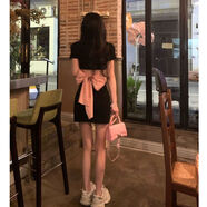 矜持范小個子甜辣風(fēng)A字裙子女收腰女蝴蝶結(jié)Polo連衣裙子女夏季2025新款 黑色 S 適合60-85斤