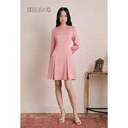 OBBLIGATO奧麗嘉朵秋季專(zhuān)選釘鉆圓領(lǐng)高腰線(xiàn)連衣裙 粉紅 M