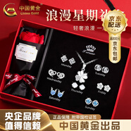 中國黃金（CHINA GOLD）足銀一周耳釘耳飾項鏈925銀星期耳環(huán)設(shè)計感七夕送女朋友生日禮物 【送老婆推薦】一周星期耳釘+四葉草項鏈
