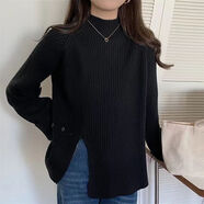 矜持范2025秋冬內搭新款設計感半高領(lǐng)毛衣女下擺開(kāi)叉寬松針織衫打底衫女 黑色 S 建議80-95斤