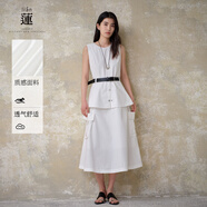 阿依蓮【商場(chǎng)同款】氣質(zhì)無(wú)袖連衣裙女夏季2025新款設計感顯瘦工裝裙長(cháng)裙 梔子白 L