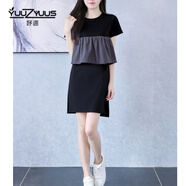 妤遇（YUUZYUUS）品牌女裝假兩件連衣裙女2025新款顯瘦氣質拼接不規(guī)則小個子裙子 黑色 L