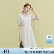 范思藍(lán)恩夏季氣質(zhì)拼接方領(lǐng)連衣裙夏季新款純色高腰顯瘦女裙泡泡袖裙子短款 白色 S