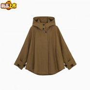 Sorrynam設計短款短風(fēng)衣A字廓形寬松連帽斗篷外套女秋季原宿港風(fēng)開(kāi)衫夾克 棕色 S 【建議80-95斤】