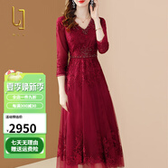 OLJ高檔品牌連衣裙女2025年夏季新款氣質(zhì)重工繡花網(wǎng)紗鑲鉆刺繡裙子 紅色 M