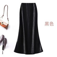 如續(xù)法式復(fù)古醋酸緞面魚(yú)尾半身裙女春夏高級(jí)垂感洋氣質(zhì)包臀a字長(zhǎng)裙子 黑色【精品2524-1】 XL 建議90-110斤