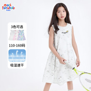 馬克華菲夏季裙子女童無(wú)袖運(yùn)動(dòng)連衣裙涼感速干休閑百搭中裙女孩A字裙 M微笑臉K灰色 160