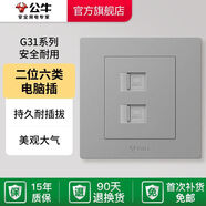公牛G31星空灰安全開關(guān)插座套裝定制16A10A空調(diào)電源墻壁8 G31T222B二位電腦六類