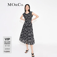 MO&Co.荷葉邊花邊打攬收腰碎花無袖園藝風(fēng)連衣裙氣質(zhì)露背裙子摩安珂 黑底彩花色-第1批 S 160