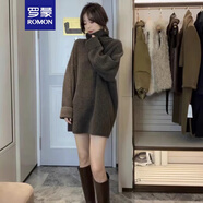 羅蒙（ROMON）2025中長(zhǎng)款高領(lǐng)毛衣女遮屁股冬季堆堆領(lǐng)寬松慵懶風(fēng)加厚打底針織衫 咖啡色 XL -125-135斤