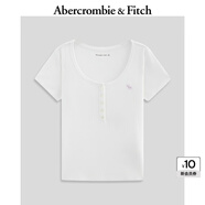 ABERCROMBIE & FITCH【多色亨利領(lǐng)】女裝25夏新款經(jīng)典小麋鹿修身短袖T恤KI139-5271 白色(粉色小麋鹿) M (165/96A)