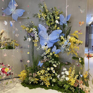 OEMG莫奈花園風高級仿真花玫瑰花束結婚拍照仿生花假花裝飾花路引花 22花頭3棵綠植【買贈網和扎帶】 更多支數(shù)  聯(lián)系【不含蝴蝶】
