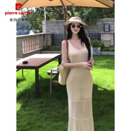 皮爾卡丹（pierre cardin）法式V領(lǐng)杏色針織吊帶連衣裙女夏季海邊度假性感純欲收腰包臀長(zhǎng)裙 吊帶連衣裙 M 【現(xiàn)貨直發(fā)】贈(zèng)運(yùn)費(fèi)險(xiǎn)