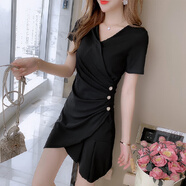 浮夏夜店性感工作服夏季夜場女裝低胸深V領(lǐng)收腰顯瘦遮肚包臀裙連衣裙 非-9838-黑色 3XL 適合(135-145斤)