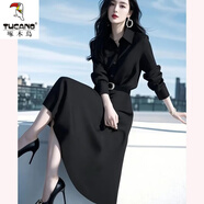 啄木鳥(niǎo)2025春秋氣質(zhì)女神范時(shí)尚高級感端莊大氣正式場(chǎng)合氣質(zhì)黑色連衣裙女 黑色 M 95-105斤