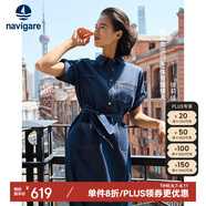 Navigare意大利小帆船女全棉薄款連衣裙寬松牛仔中長(zhǎng)裙2322875506 藍(lán) L 
