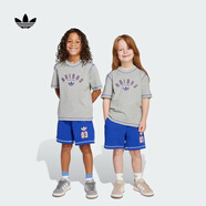 adidas男女小童經(jīng)典運(yùn)動(dòng)短袖套裝兒童夏季新款阿迪達(dá)斯官方三葉草   中麻灰/亮藍(lán)   104