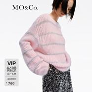 MO&Co.春秋含馬海毛羊毛閃蔥慵懶微透針織衫毛衣摩安珂 冰粉色 M 165