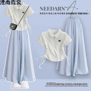 湮雨霓裳夏日穿搭一整套2025新款套裝學(xué)生抽繩短袖T恤休閑洋氣褲裙兩件套 裙褲 M 建議100斤以下