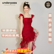 underpass裙子原創(chuàng  )設計玫瑰花氣質(zhì)長(cháng)拖尾吊帶連衣裙荷葉邊不規則 紅色 【高品質(zhì)】 S 【建議80-100斤】