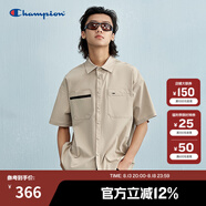Champion冠軍襯衫男2025春季新款翻領(lǐng)polo短袖商務(wù)風(fēng)寬松潮牌T恤 卡其色 S