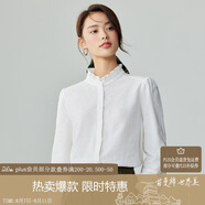 茵曼法式木耳邊提花女裝立領(lǐng)襯衫t恤洋氣顯瘦泡泡袖襯衣上衣 白色 L