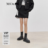 MO&Co.春秋光澤感菱格壓紋金屬鏈飾高腰夾棉A字短裙半身裙 黑色 XS 155