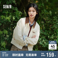 森馬外套女小個(gè)子鹽系百搭潮流寬松春秋撞色翻領(lǐng)夾克109524108003