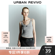UR2025春季新款女裝芭蕾風拼接蕾絲蝴蝶結吊帶背心UYY450098 花灰 XS