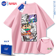 NASA STONE聯(lián)名短袖t恤男夏季新款潮流寬松純棉學(xué)生百搭上衣半袖情侶裝夏裝 粉色-款一 L 推薦體重120-130斤