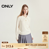 ONLY秋冬含羊毛學院風套頭翻領寬松針織衫女|124313028 A43 奶油白色 M (165) 84A