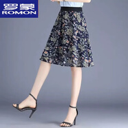 羅蒙（ROMON）夏裝雪紡半身裙女2023夏季新款高腰a字裙碎花短裙大擺裙顯瘦百搭 藍底碎花 L 建議105-115斤