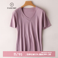 帕什 短袖女25夏季新款T恤V領上衣14色可選100%絲光棉打底 NF-V 粉紫色V領 M