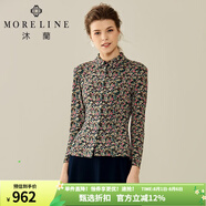 MORELINE【商場同款】沐蘭秋秋季冬小碎花清新翻領(lǐng)印花襯衫明星同款 圖片色 44