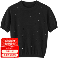 URLAZH新款黑色氣質(zhì)短袖針織毛衣女JM3KT22 黑色 L