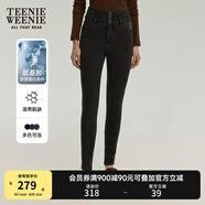 Teenie Weenie面膜褲|小熊女裝春季高腰修身牛仔褲鉛筆褲子休閑褲 黑色 M (165)