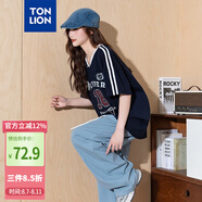唐獅（TonLion）2025夏女撞色印花短袖T恤