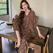 媽媽棉綢睡衣女中老年人造棉夏季綿綢七分袖套裝兩件套家居服加大 豹紋 2XL 建議90-125斤
