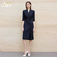 AD藍色連衣裙女高級感職業(yè)裝2025夏季穿搭七分袖西裝裙子氣質(zhì)收腰 藏青色連衣裙 S