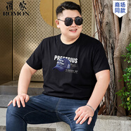 羅蒙2025年夏季加肥加大男t恤短袖胖子肥佬寬松休閑青年潮流半袖體恤 黑色 帽子 7XL 250-270斤