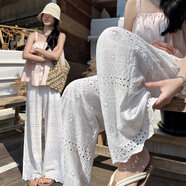 吻璦（wenai）休閑褲女2025年新款夏季白色鏤空蕾絲梧桐褲女夏季薄款度假休閑寬 白色 XS