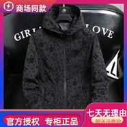 酷奇春秋季男士外套連帽休閑夾克男裝上衣植絨印花歐版修身短款茄克潮 黑色_銅幣植絨圖案 L _95-110斤