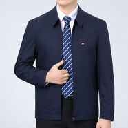 唐美希菲格（Tommy）湯米2025春秋翻領(lǐng)夾克商務(wù)休閑男士純色高檔寬松茄克外套 深藍 均碼 170/88A